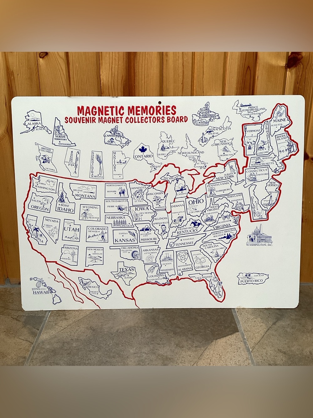 Vintage Metal United States & Canada State Magnet Board Map - 24''x18''